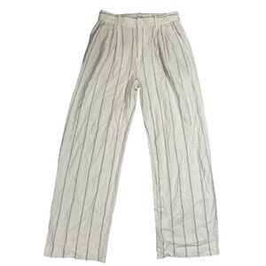 GAP Women's White Pinstripe High Rise Linen Blend Wide Leg Trouser Pants Size 2